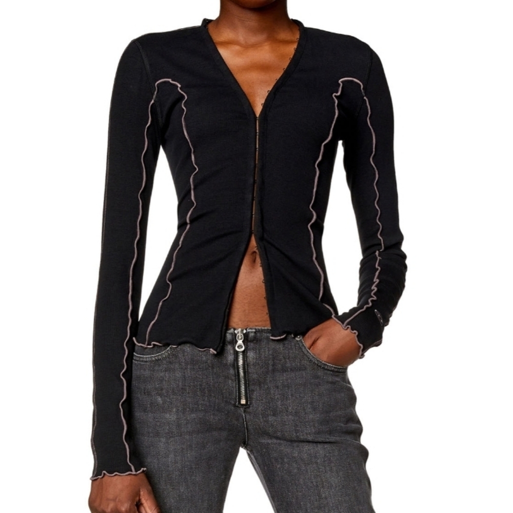 DIESEL T-Ribas Black Cardigan with Purple Accents Sz S
